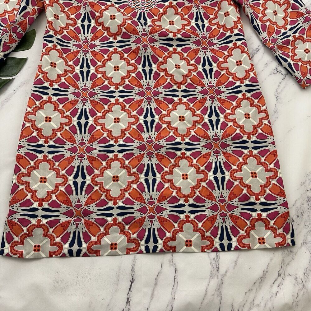 J. McLaughlin Womens Silk Shift Dress Size M Orange Pink Floral 3/4 Sleeve - Picture 5 of 12